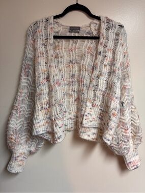 Urban Outfitters Cream Open-Front Speckled Balloon Sleeve Cardigan
